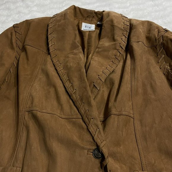Together Women's Brown Leather Shawl Lapel Single Breasted Blazer Jacket Size L - Picture 2 of 15